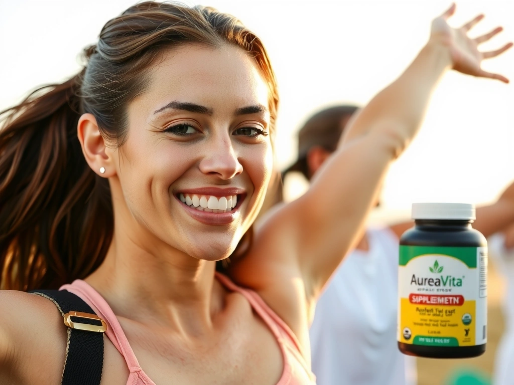 Femeie zâmbind, plină de energie datorită suplimentelor Aureavitavb